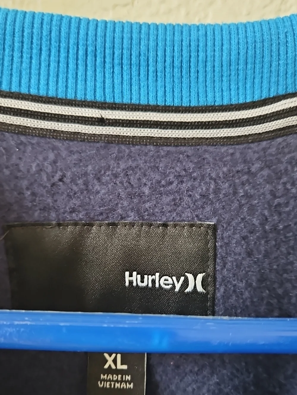 Hurley Navy Sweatshirt with Blue Trim & Shark Teeth Graphic